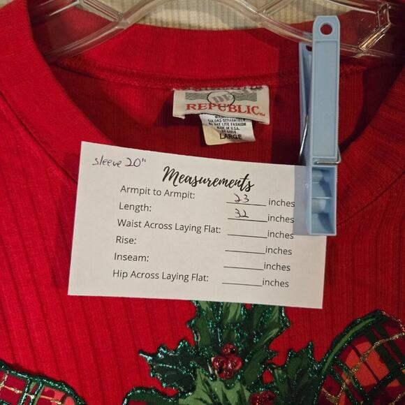 REPUBLIC RED RIBBED CHRISTMAS HOLIDAY SWEATER LARGE 0273 - Picture 5 of 8